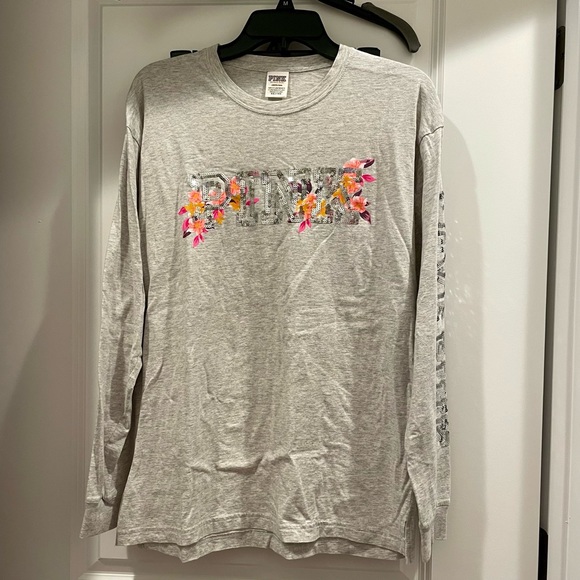 VS Pink HTF Victoria’s Secret Campus Bling Sequin Long Sleeve Tee Shirt L - Picture 3 of 7